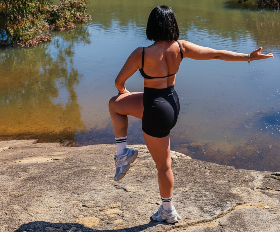 Woman wearing LSMWEAR CORE SET outdoor lifestyle activewear Australia